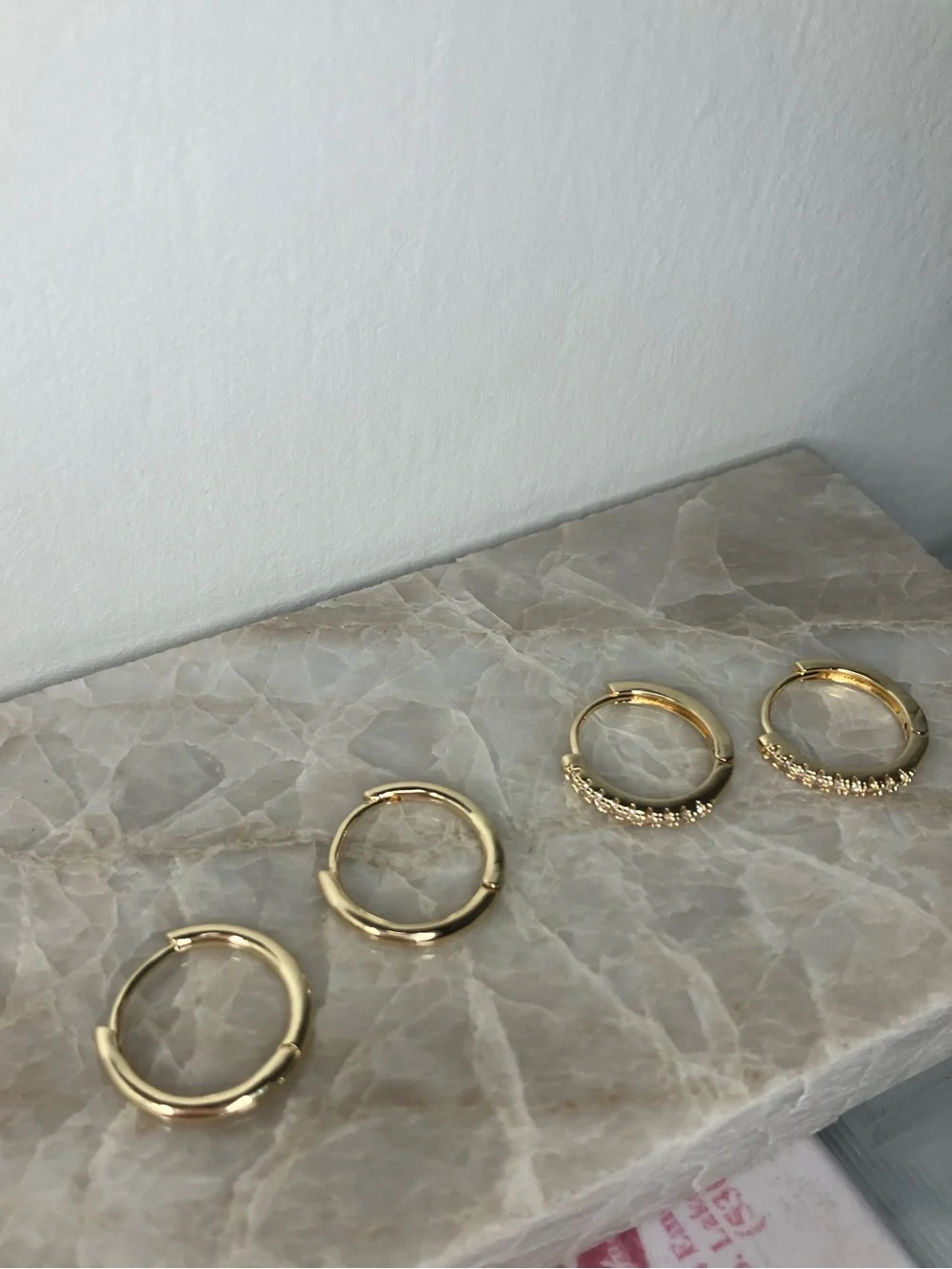 14K Gold Plated Huggie Hoop Earrings Set – 2 Pairs | 14mm CZ Tennis Huggies